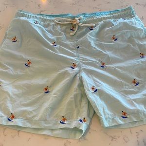 J. McLaughlin Swim Trunks Mens Large Embroidered Surf Beach Elastic Waist Blue